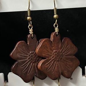 Carved wood flower earrings